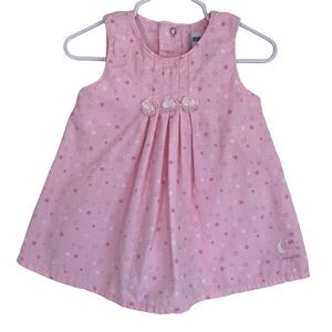 Oshkosh Pink and White Star Print Corduroy Dress w Bows Snap Closure Sz 3-6 mo